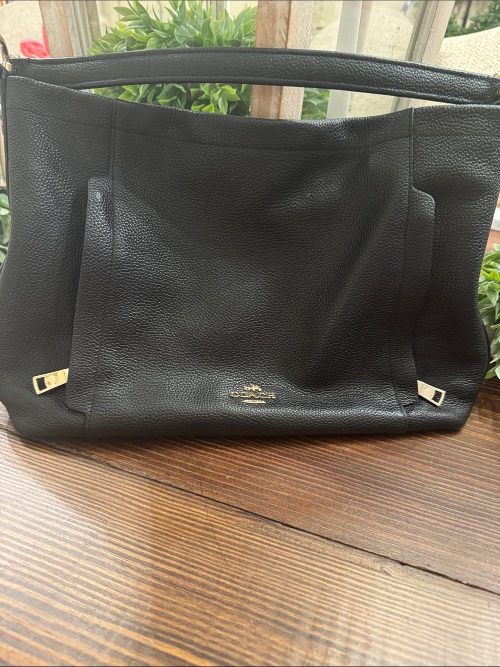 Coach Black Pebbled Leather Shoulder Tote with Gold Hardware